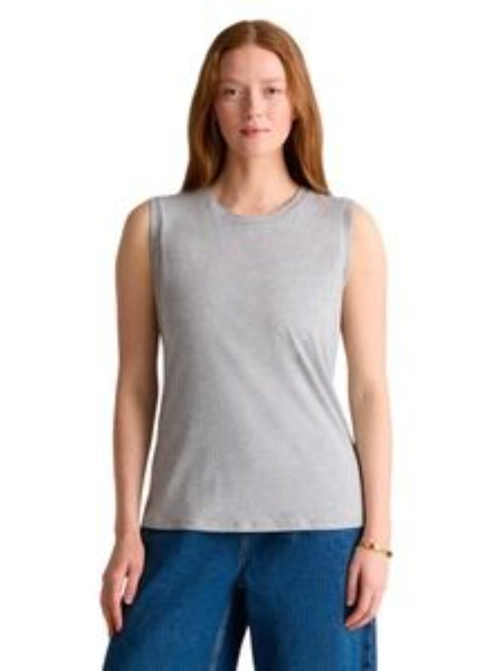 Quince Cotton Modal Muscle Tank Top Gray Sleeveless Crew Neck Large L